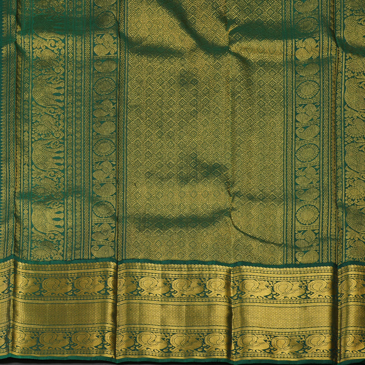 Hayagrivas Handloom Red Kanjivaram Silk Saree with Bottle Green Border KBE1304J7-1