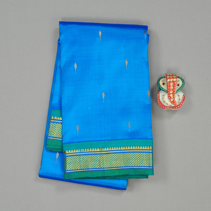 Hayagrivas Sky Blue Handloom Kanjivaram Silk Saree with Sea Green Border KBE130D1-1