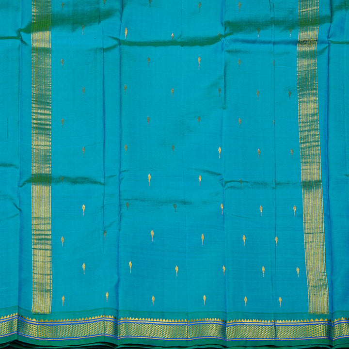 Hayagrivas Sky Blue Handloom Kanjivaram Silk Saree with Sea Green Border KBE130D1-1