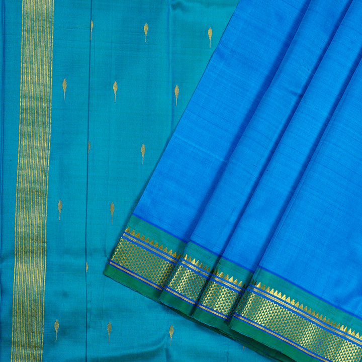 Hayagrivas Sky Blue Handloom Kanjivaram Silk Saree with Sea Green Border KBE130D1-1