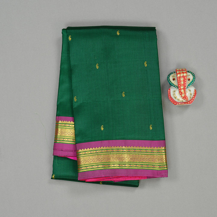 Hayagrivas Bottle Green Handloom Kanjivaram Silk Saree with Purple Border KBE130D1-10