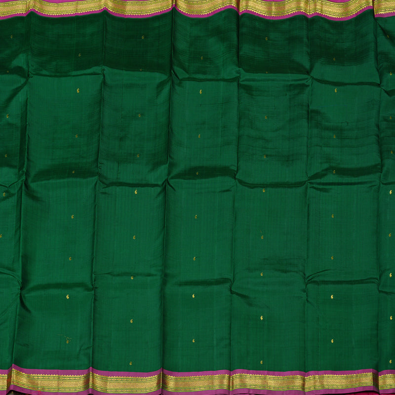 Hayagrivas Bottle Green Handloom Kanjivaram Silk Saree with Purple Border KBE130D1-10