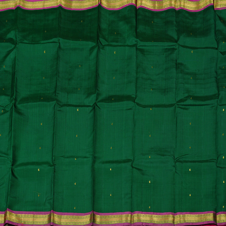 Hayagrivas Bottle Green Handloom Kanjivaram Silk Saree with Purple Border KBE130D1-10