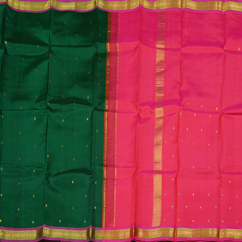 Hayagrivas Bottle Green Handloom Kanjivaram Silk Saree with Purple Border KBE130D1-10