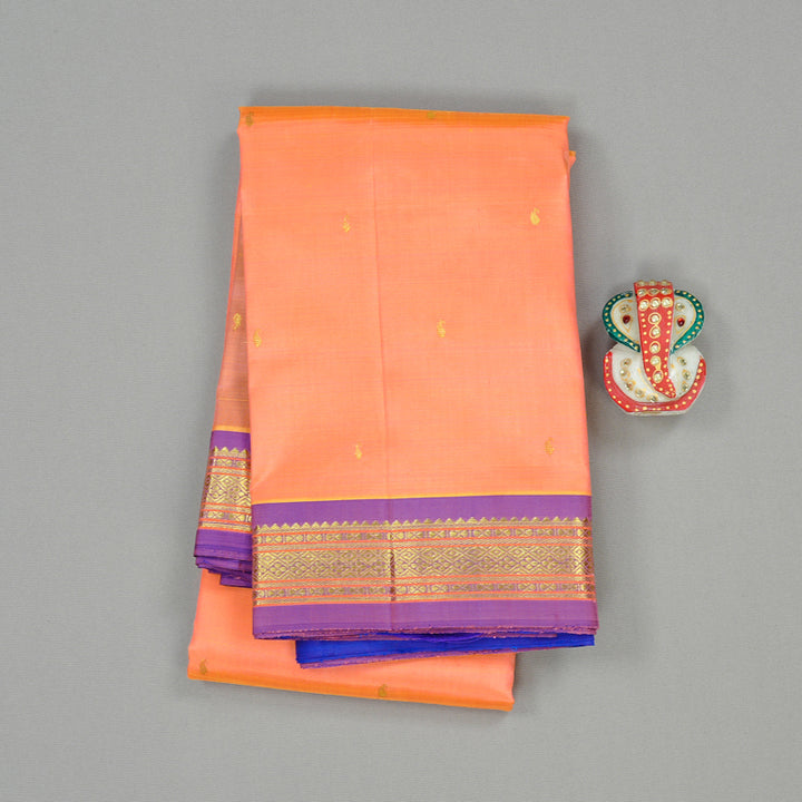 Hayagrivas Dual Tone (Peach Pink With Yellow) Handloom Kanjivaram Silk Saree with Purple Border KBE130D1-11