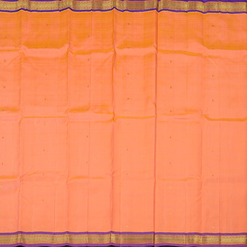 Hayagrivas Dual Tone (Peach Pink With Yellow) Handloom Kanjivaram Silk Saree with Purple Border KBE130D1-11