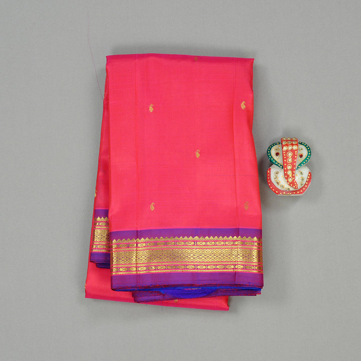 Hayagrivas Reddish Pink Handloom Kanjivaram Silk Saree with Purple Border KBE130D1-12
