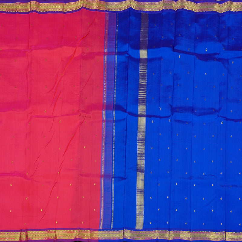 Hayagrivas Reddish Pink Handloom Kanjivaram Silk Saree with Purple Border KBE130D1-12