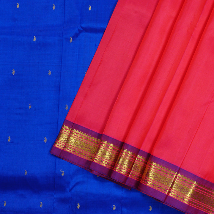 Hayagrivas Reddish Pink Handloom Kanjivaram Silk Saree with Purple Border KBE130D1-12