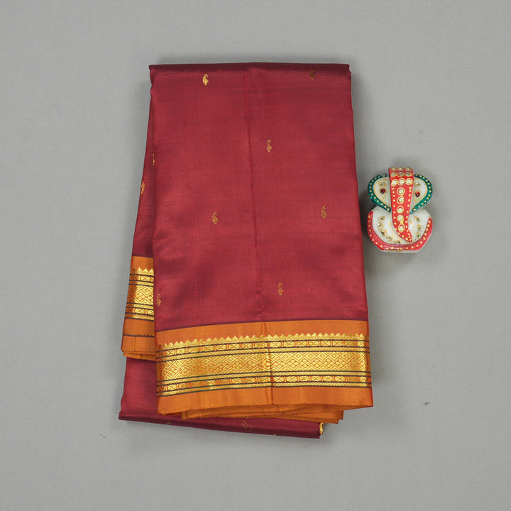 Hayagrivas Maroon Handloom Kanjivaram Silk Saree with Honey Mustard Border KBE130D1-2
