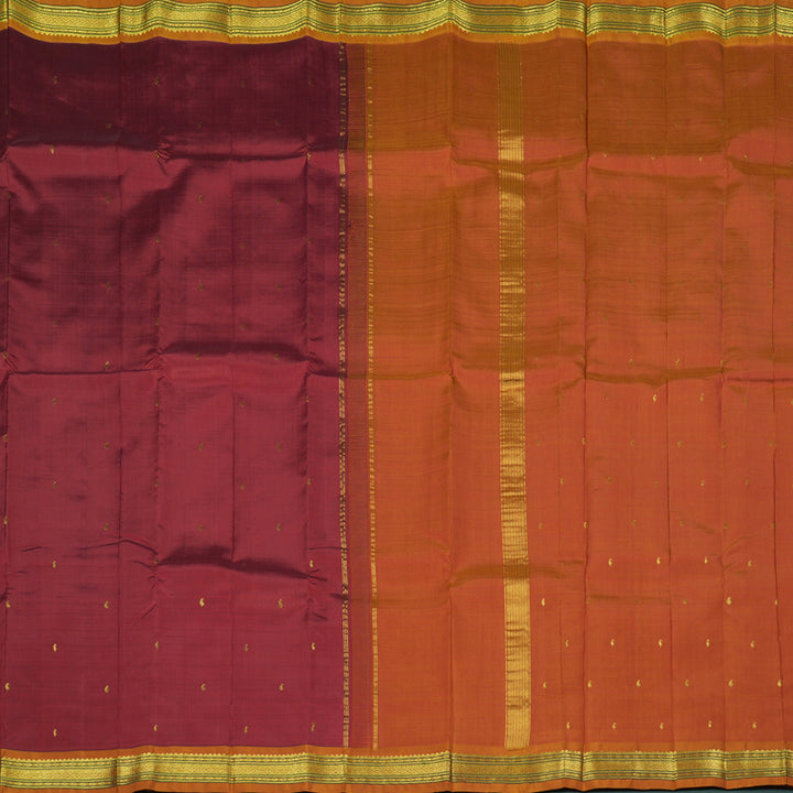 Hayagrivas Maroon Handloom Kanjivaram Silk Saree with Honey Mustard Border KBE130D1-2