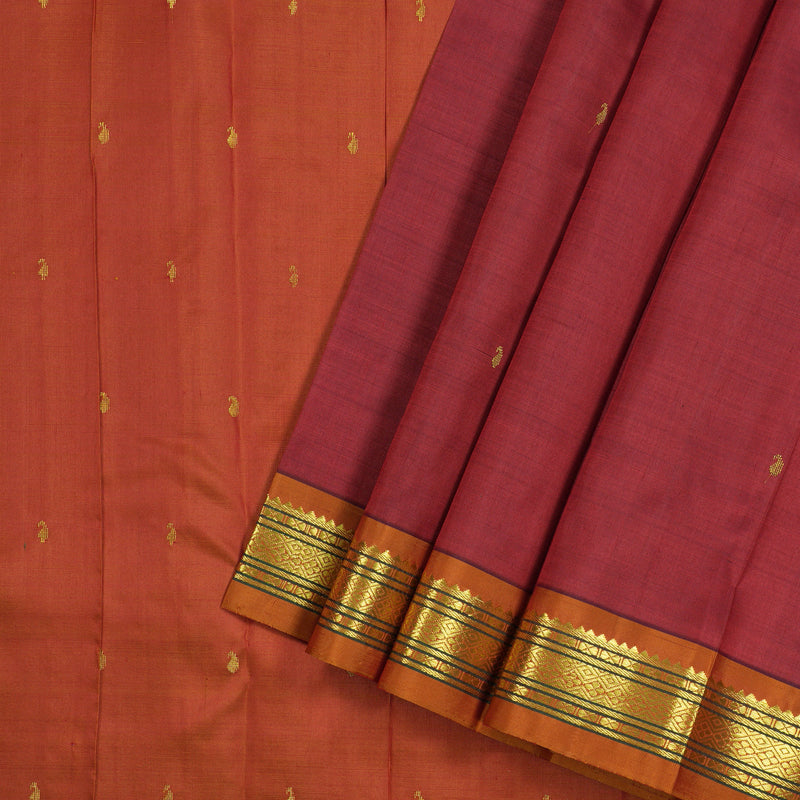 Hayagrivas Maroon Handloom Kanjivaram Silk Saree with Honey Mustard Border KBE130D1-2