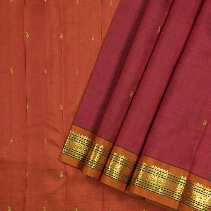 Hayagrivas Maroon Handloom Kanjivaram Silk Saree with Honey Mustard Border KBE130D1-2