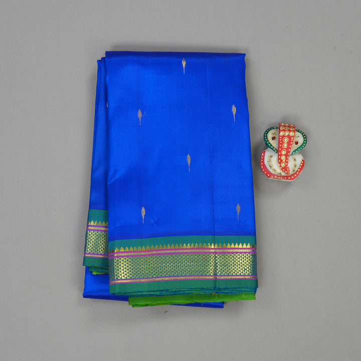Hayagrivas Blue Handloom Kanjivaram Silk Saree with Sea Green Border KBE130D1-5