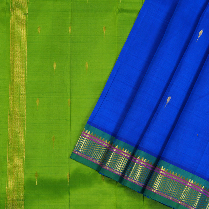 Hayagrivas Blue Handloom Kanjivaram Silk Saree with Sea Green Border KBE130D1-5