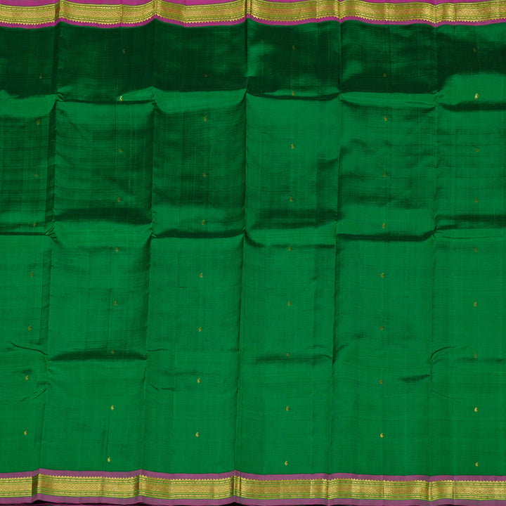 Hayagrivas Dark Green Handloom Kanjivaram Silk Saree with Purple Border KBE130D1-7