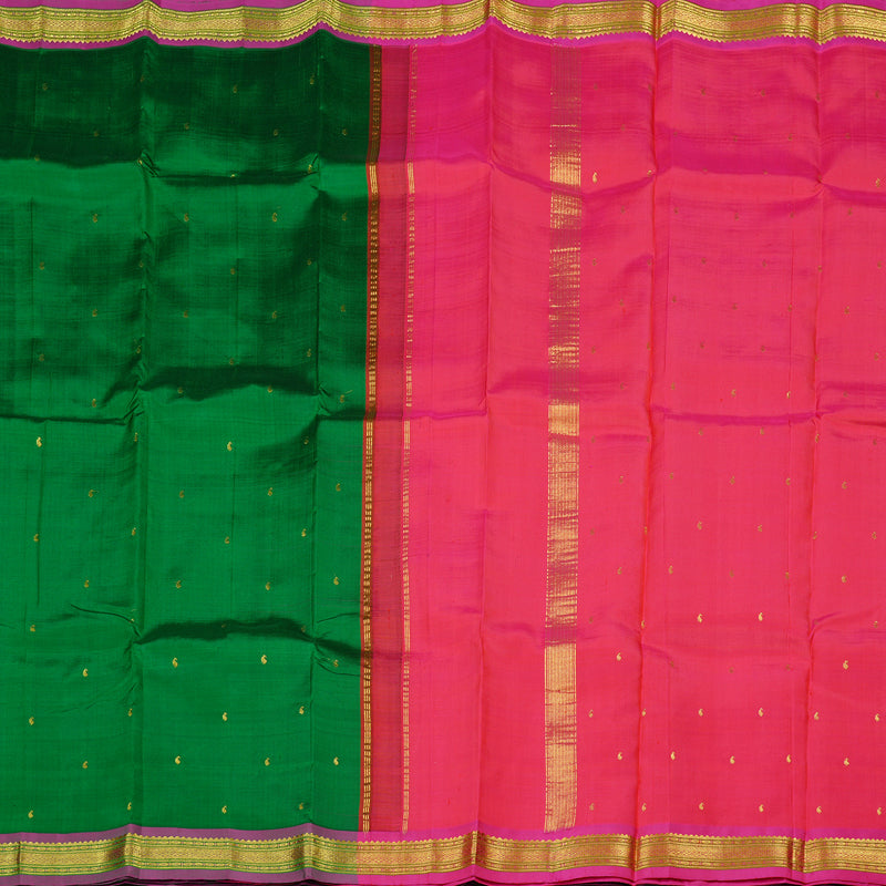 Hayagrivas Dark Green Handloom Kanjivaram Silk Saree with Purple Border KBE130D1-7