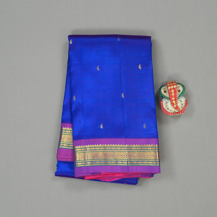 Hayagrivas Blue Handloom Kanjivaram Silk Saree with Purple Border KBE130D1-9