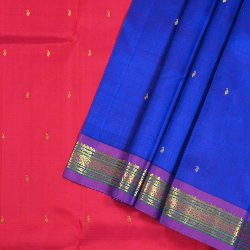 Hayagrivas Blue Handloom Kanjivaram Silk Saree with Purple Border KBE130D1-9
