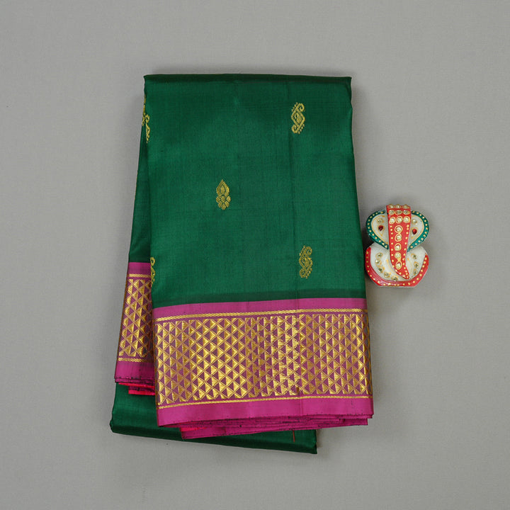 Hayagrivas Bottle Green Handloom Kanjivaram Silk Saree with Purple Border KBE130D2-2