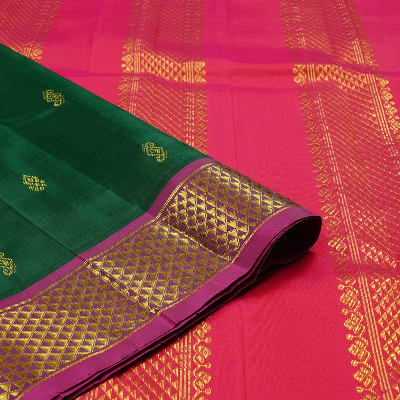 Hayagrivas Bottle Green Handloom Kanjivaram Silk Saree with Purple Border KBE130D2-2