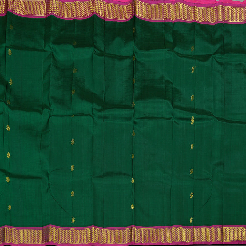 Hayagrivas Bottle Green Handloom Kanjivaram Silk Saree with Purple Border KBE130D2-2