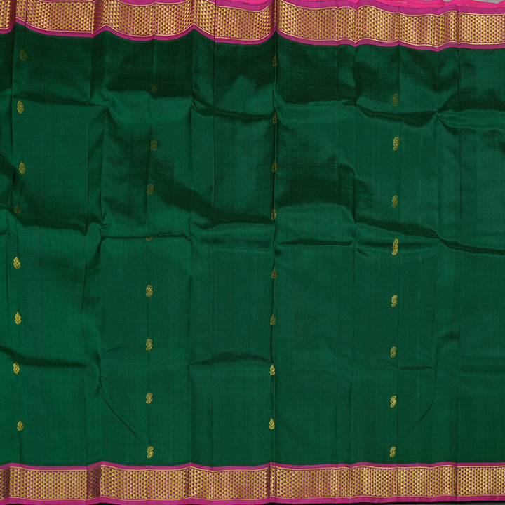 Hayagrivas Bottle Green Handloom Kanjivaram Silk Saree with Purple Border KBE130D2-2