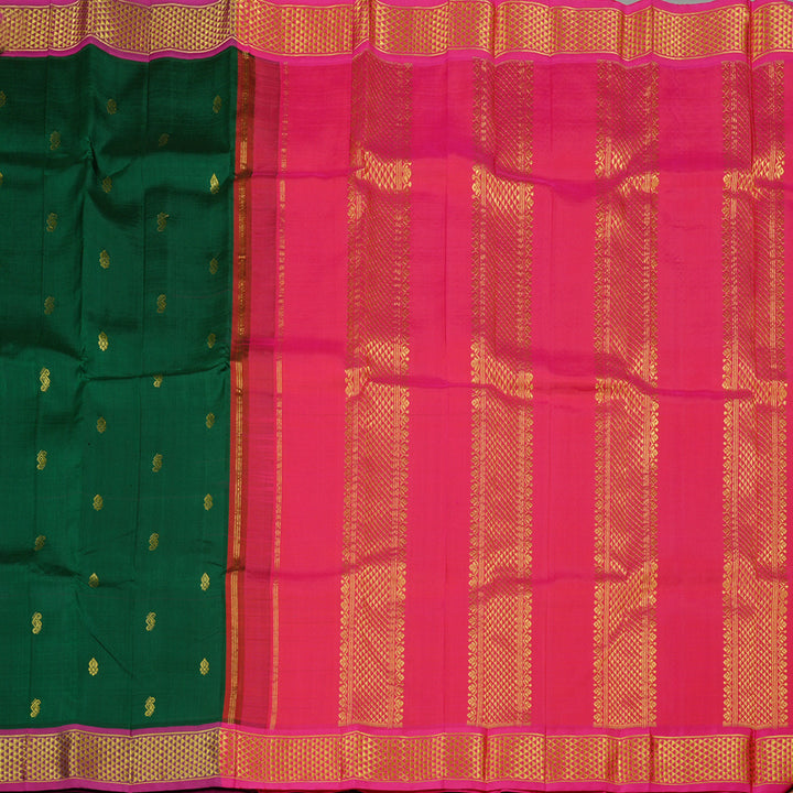 Hayagrivas Bottle Green Handloom Kanjivaram Silk Saree with Purple Border KBE130D2-2