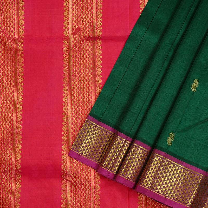 Hayagrivas Bottle Green Handloom Kanjivaram Silk Saree with Purple Border KBE130D2-2