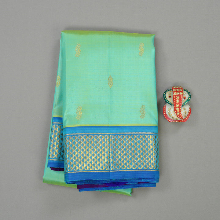 Hayagrivas Sea Blue Handloom Kanjivaram Silk Saree with Blue Border KBE130D2-3