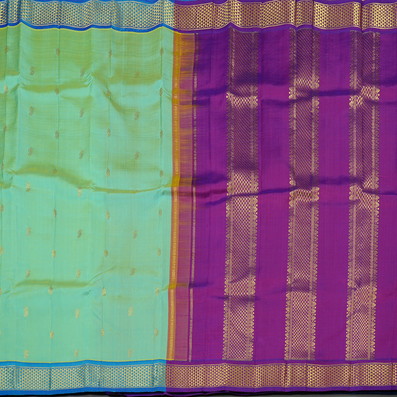 Hayagrivas Sea Blue Handloom Kanjivaram Silk Saree with Blue Border KBE130D2-3