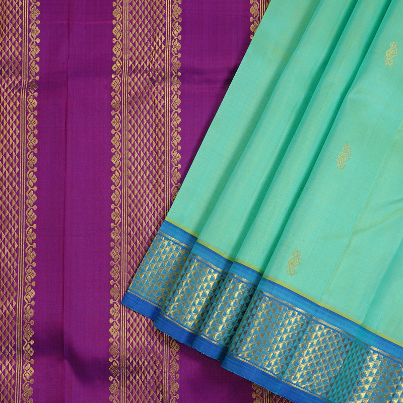 Hayagrivas Sea Blue Handloom Kanjivaram Silk Saree with Blue Border KBE130D2-3