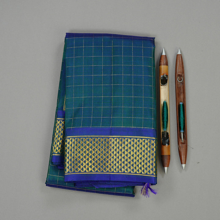 Hayagrivas Peacock Blue Handloom Kanjivaram Silk Saree KBE130D3-2