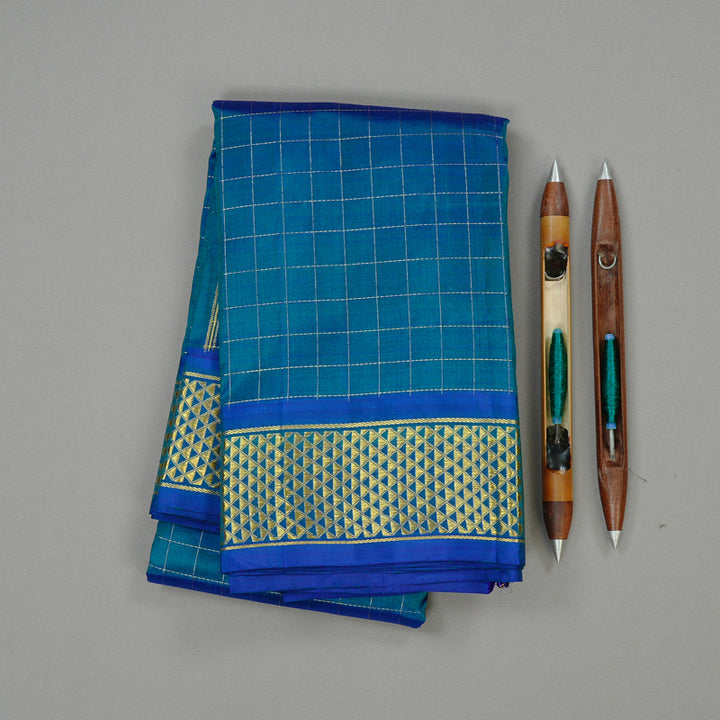 Hayagrivas Peacock Blue Handloom Kanjivaram Silk Saree KBE130D3-4