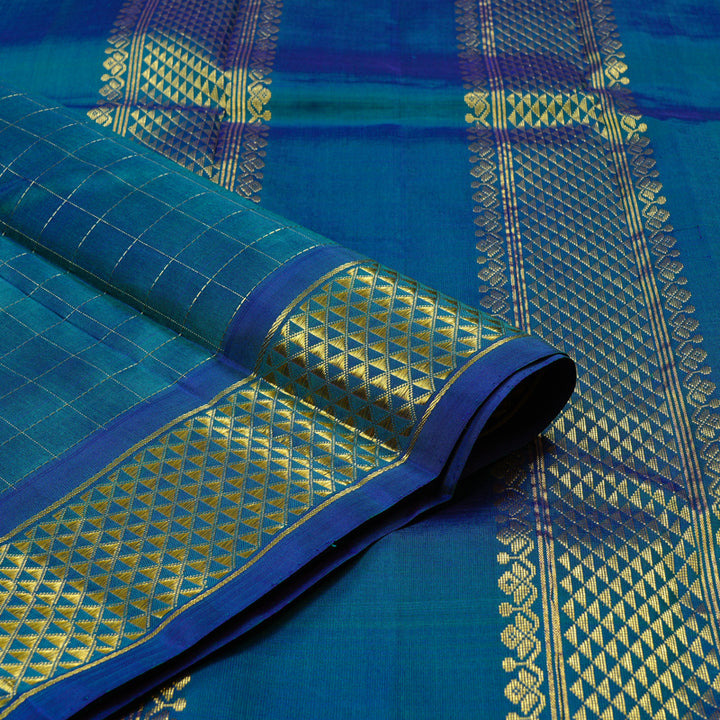 Hayagrivas Peacock Blue Handloom Kanjivaram Silk Saree KBE130D3-4