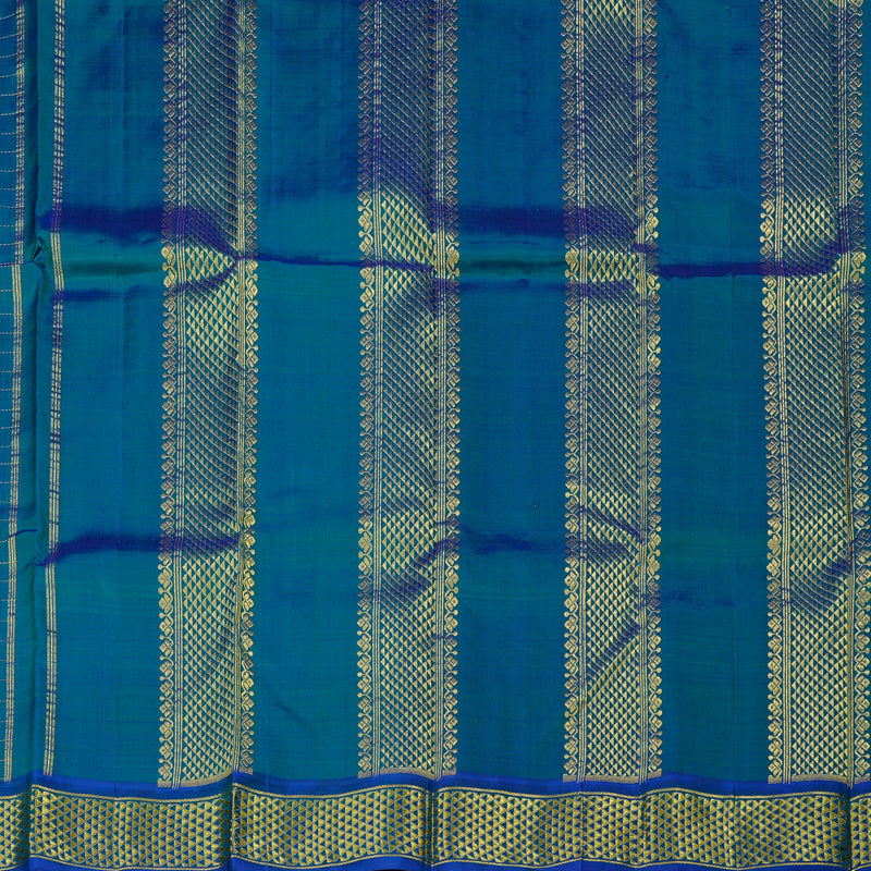 Hayagrivas Peacock Blue Handloom Kanjivaram Silk Saree KBE130D3-4
