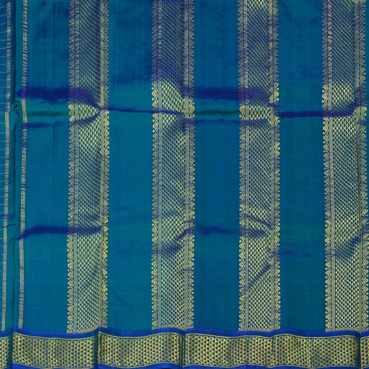 Hayagrivas Peacock Blue Handloom Kanjivaram Silk Saree KBE130D3-4