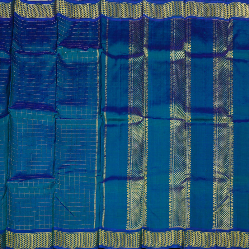 Hayagrivas Peacock Blue Handloom Kanjivaram Silk Saree KBE130D3-4