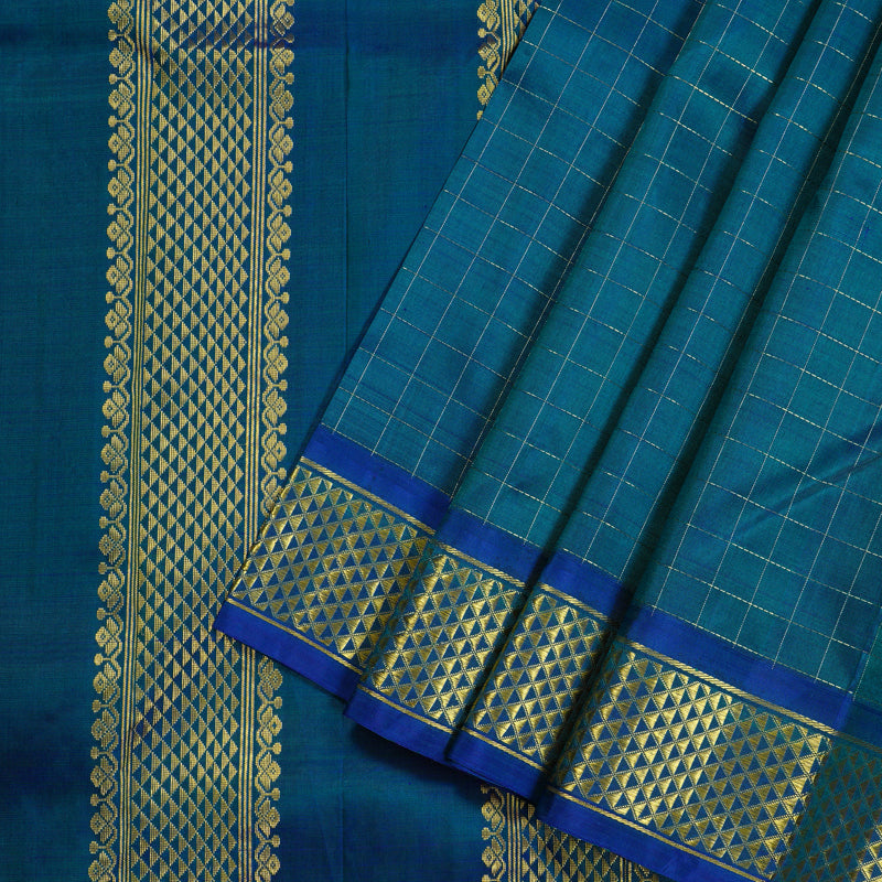 Hayagrivas Peacock Blue Handloom Kanjivaram Silk Saree KBE130D3-4
