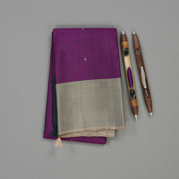 Hayagrivas Handloom Violet Kanjivaram Silk Saree with Ganga Jamuna Border KBE1310J1-6