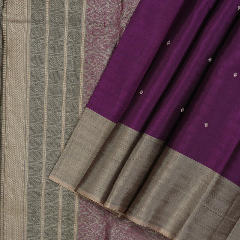 Hayagrivas Handloom Violet Kanjivaram Silk Saree with Ganga Jamuna Border KBE1310J1-6