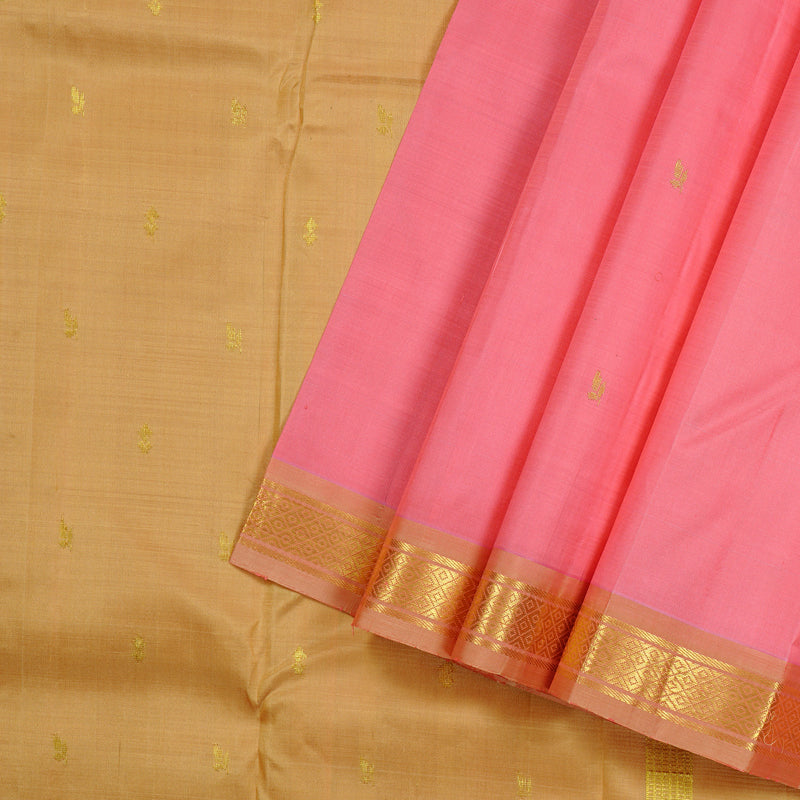Hayagrivas Peach Pink Handloom Kanjivaram Silk Saree with Sandal Border KBE131D1-13