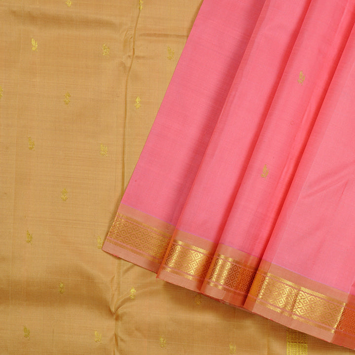 Hayagrivas Peach Pink Handloom Kanjivaram Silk Saree with Sandal Border KBE131D1-13