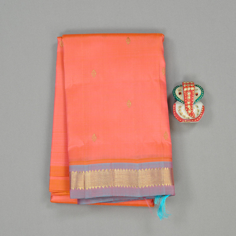 Hayagrivas Peach Pink Handloom Kanjivaram Silk Saree with Lilac Colour Border KBE131D1-14