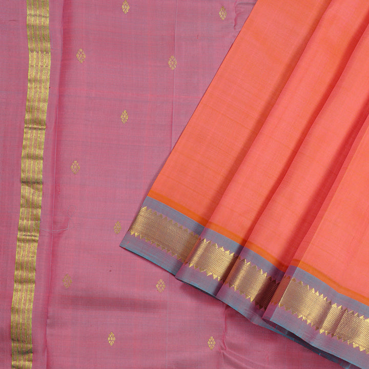 Hayagrivas Peach Pink Handloom Kanjivaram Silk Saree with Lilac Colour Border KBE131D1-14