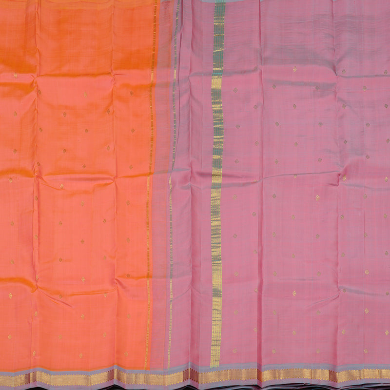 Hayagrivas Peach Pink Handloom Kanjivaram Silk Saree with Lilac Colour Border KBE131D1-14