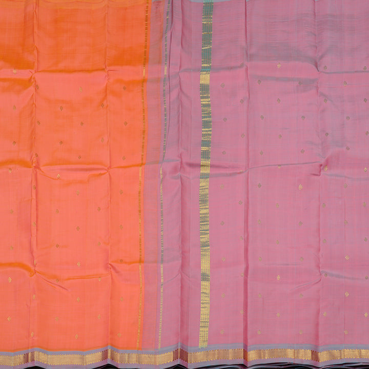 Hayagrivas Peach Pink Handloom Kanjivaram Silk Saree with Lilac Colour Border KBE131D1-14