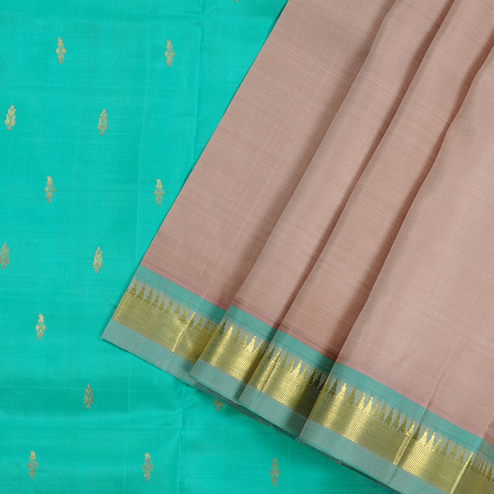 Hayagrivas Onion Pink Handloom Kanjivaram Silk Saree with Sea Green Border KBE131D1-15