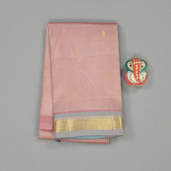Hayagrivas Onion Pink Handloom Kanjivaram Silk Saree with Powder Blue Border KBE131D1-20