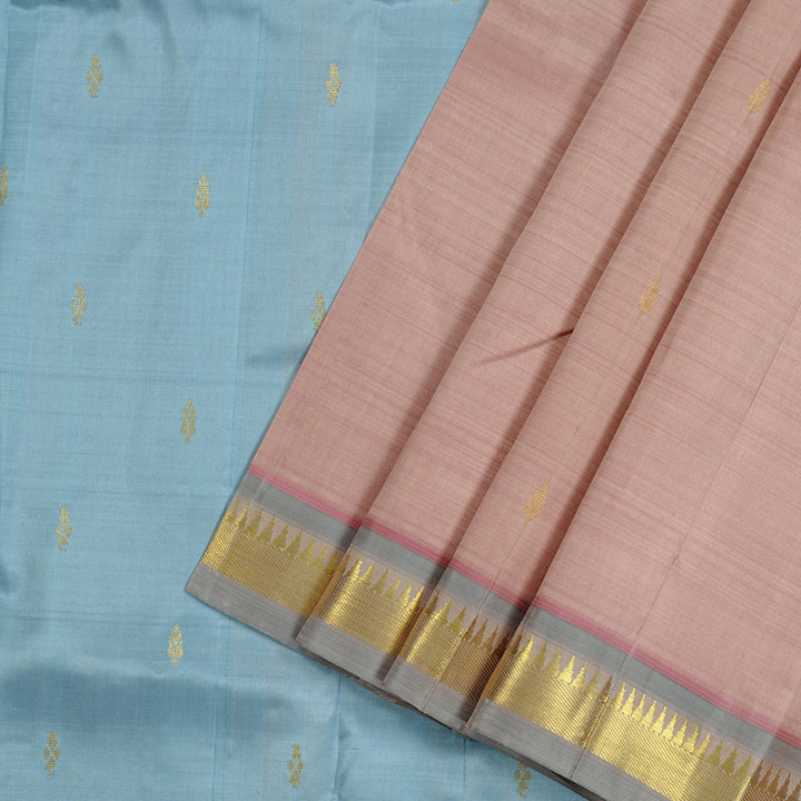 Hayagrivas Onion Pink Handloom Kanjivaram Silk Saree with Powder Blue Border KBE131D1-20